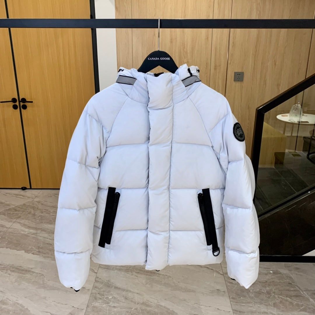 Canada Goose Hooded Puffer Jacket in White with Black Accents