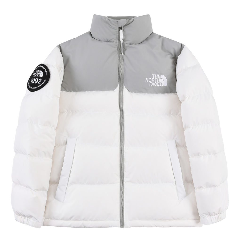 The North Face 1992 White and Gray Stand-Collar Puffer Jacket