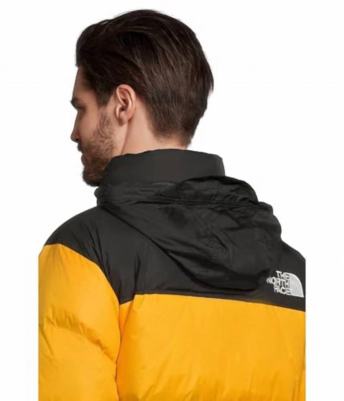 The North Face Unisex Yellow and Black Stand-Collar Puffer Jacket
