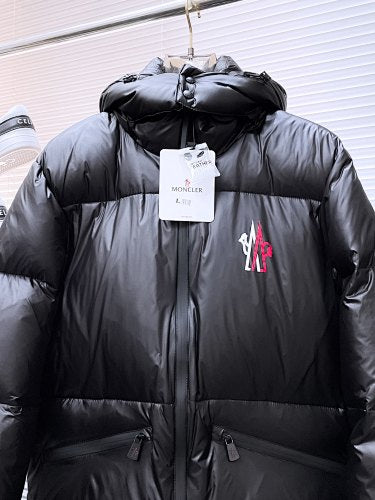 Moncler Black Hooded Puffer Jacket with Contrast Logo