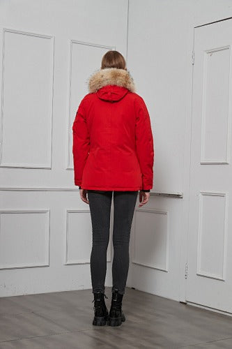 Canada Goose Women's Red Hooded Parka with Fur-Style Trim