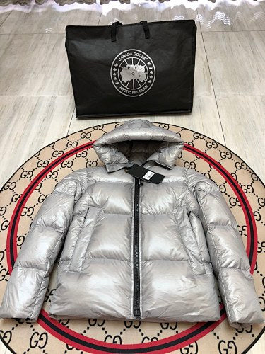 Canada Goose Crofton 2252 Metallic Silver Hooded Puffer Jacket