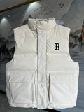 MLB B Logo Unisex White Stand-Collar Down Vest