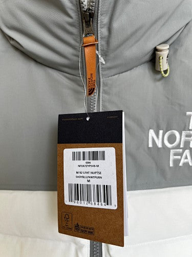 The North Face White and Gray Puffer Jacket with Large Chest Logo