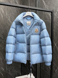 Moncler Light Blue Stand-Collar Puffer Jacket with Large Logo