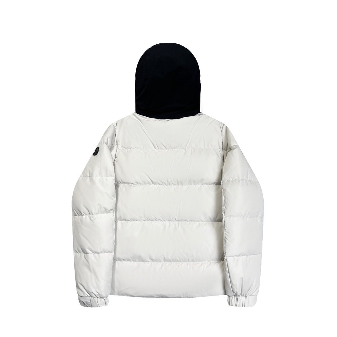Moncler Colorblock Hooded Puffer Jacket in White and Black