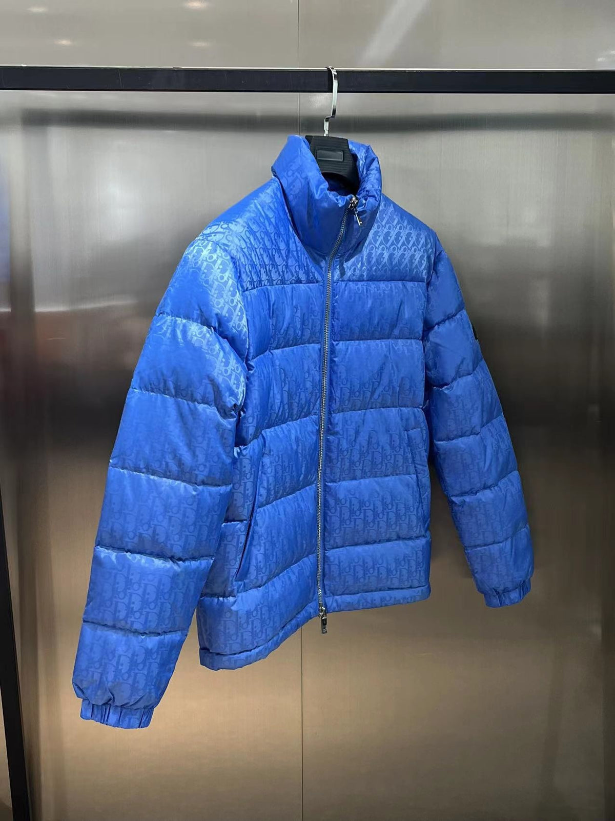 Dior Monogram Stand-Collar Puffer Jacket in Blue