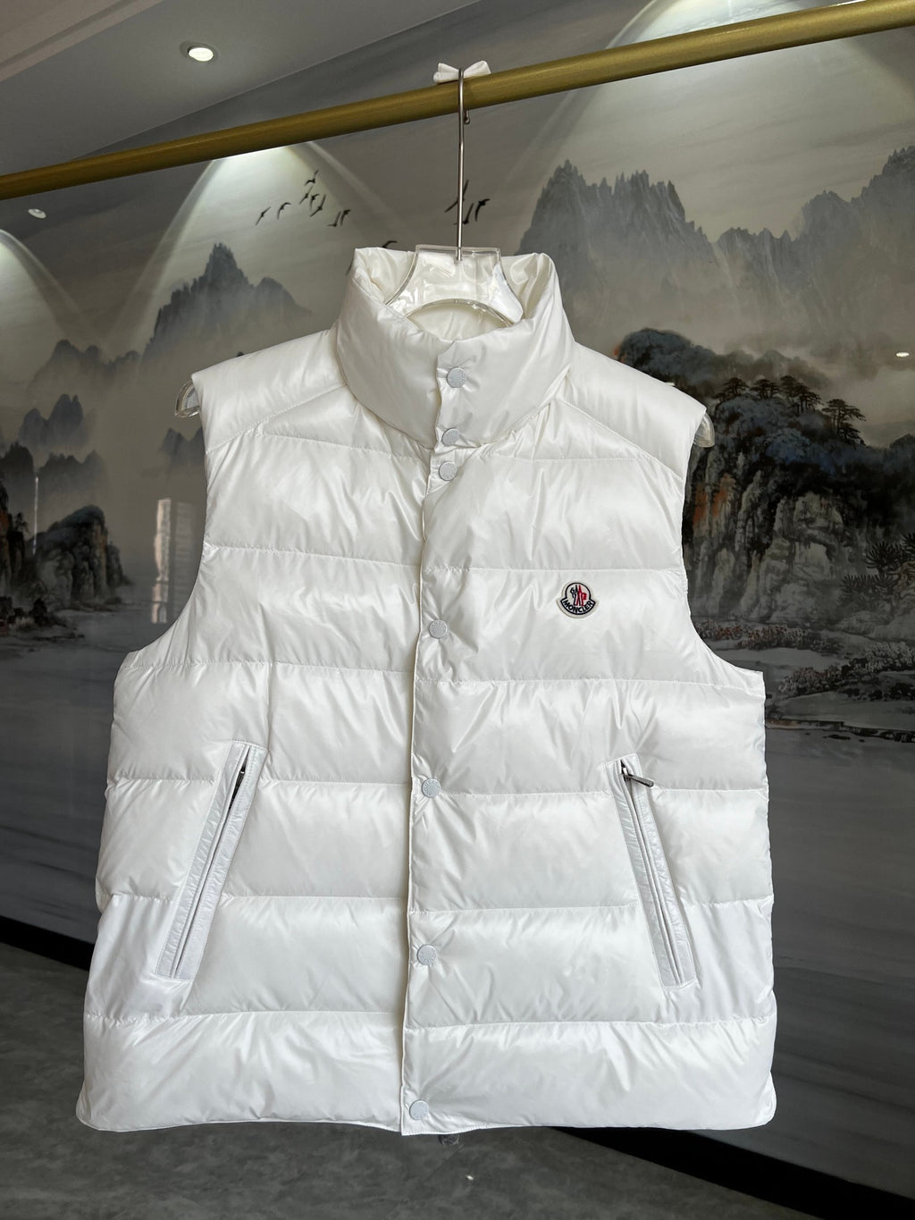 Moncler Stand-Collar Quilted Puffer Vest in White