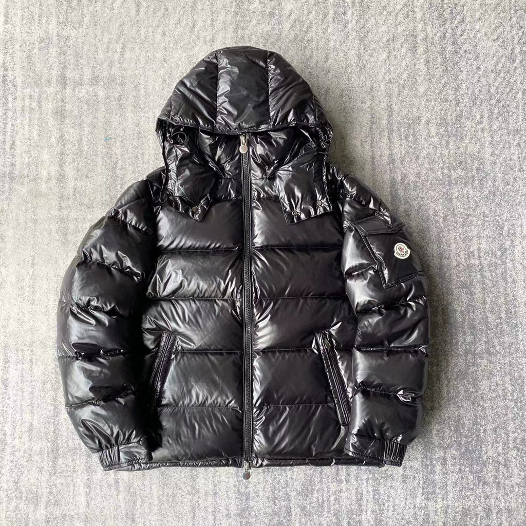 Moncler Maya Glossy Black Hooded Puffer Jacket