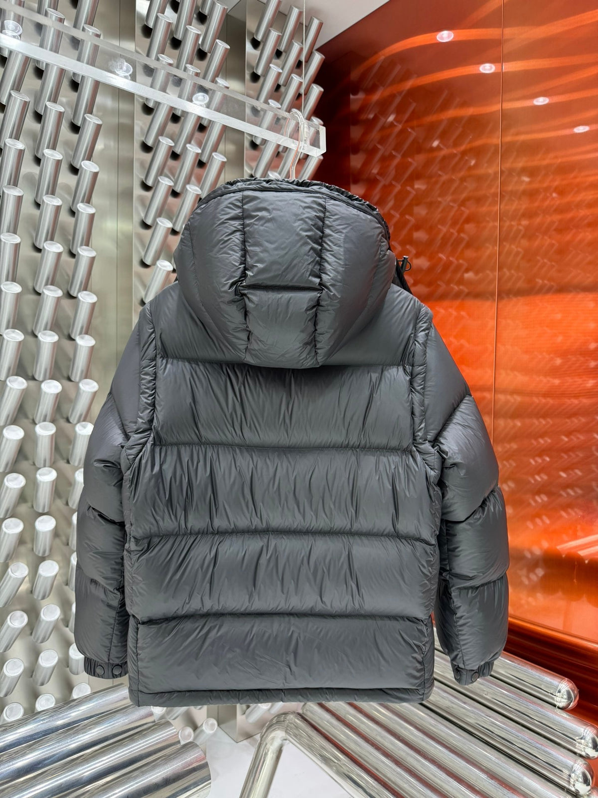 Moncler Black Hooded Puffer Jacket with Detachable Sleeves